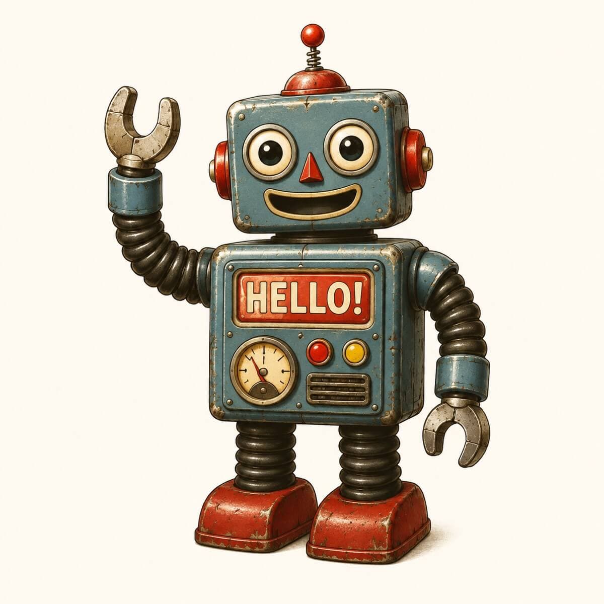 A retro robot mascot waving — generated with GPT Image 2